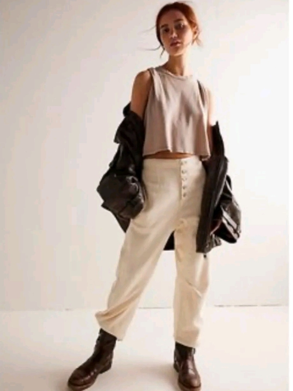 Free People We The Free Osaka Mid Rise Barrel Pants Latte Color Sz 29 NWOT